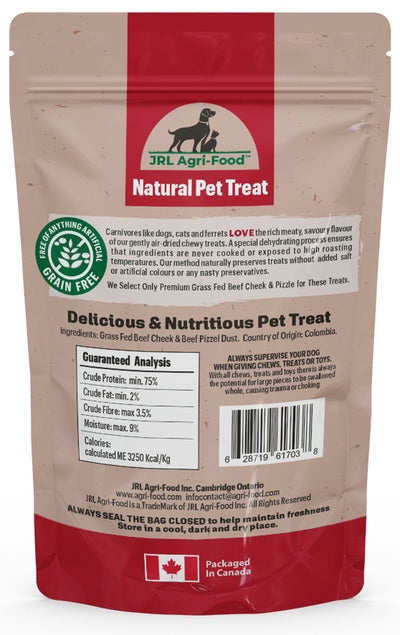 SORRY SOLD OUT - NEW ORDERS PLACED WILL BE SHIPPED IN MID SEPTEMBER  Beef Cheek Dog Chew Treat,  340 grams (12 oz.) Dusted With Bully Stick Flakes,  All Natural High Protein, Digestible, Dental Health, Long-Lasting Chew for Medium to Large Dogs