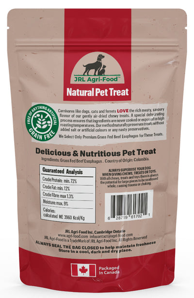 SORRY SOLD OUT - NEW ORDERS PLACED WILL BE SHIPPED IN MID SEPTEMBER Beef Esophagus Dog Chew Treat - 340 grams (12 oz.) 6-inches Grass Fed, No Added Hormones,  All Natural Beef Jerky Dog Treat,  High Protein,