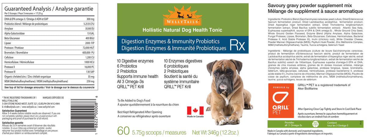 WellyTails Enzymes de digestion et probiotiques d'immunité Dog Rx
