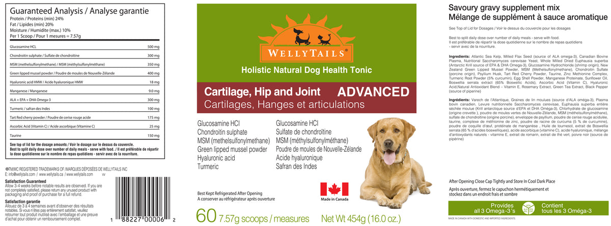 WellyTails Cartilage, Hip &amp; Joint Dog ADVANCED (formule Rx originale mise à jour)