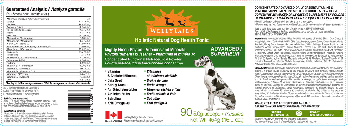 WellyTails Mighty Green Phytonutriments plus vitamines et minéraux Dog Rx