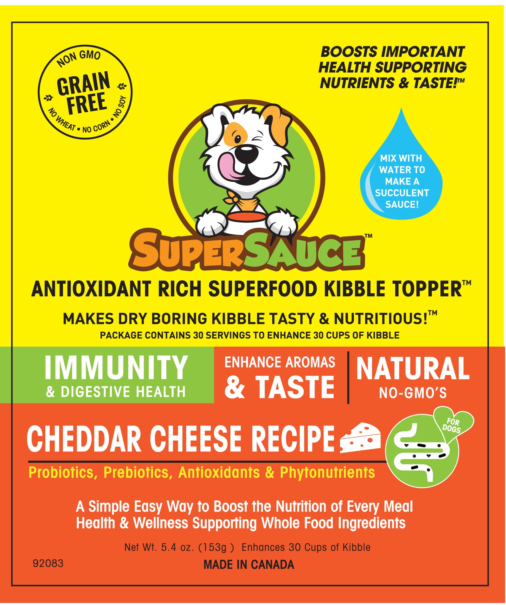 SUPERSAUCE White Cheddar Cheese + PROBIOTICS Digestive Health 153 grams kibble topper - WellyTails