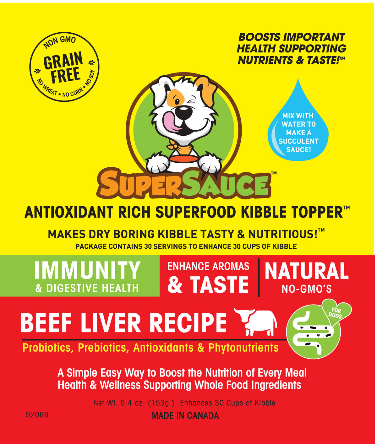 SUPERSAUCE™ Beef Liver + PROBIOTICS Digestive Health 5.4 oz (153g) Dog Kibble Topper - WellyTails