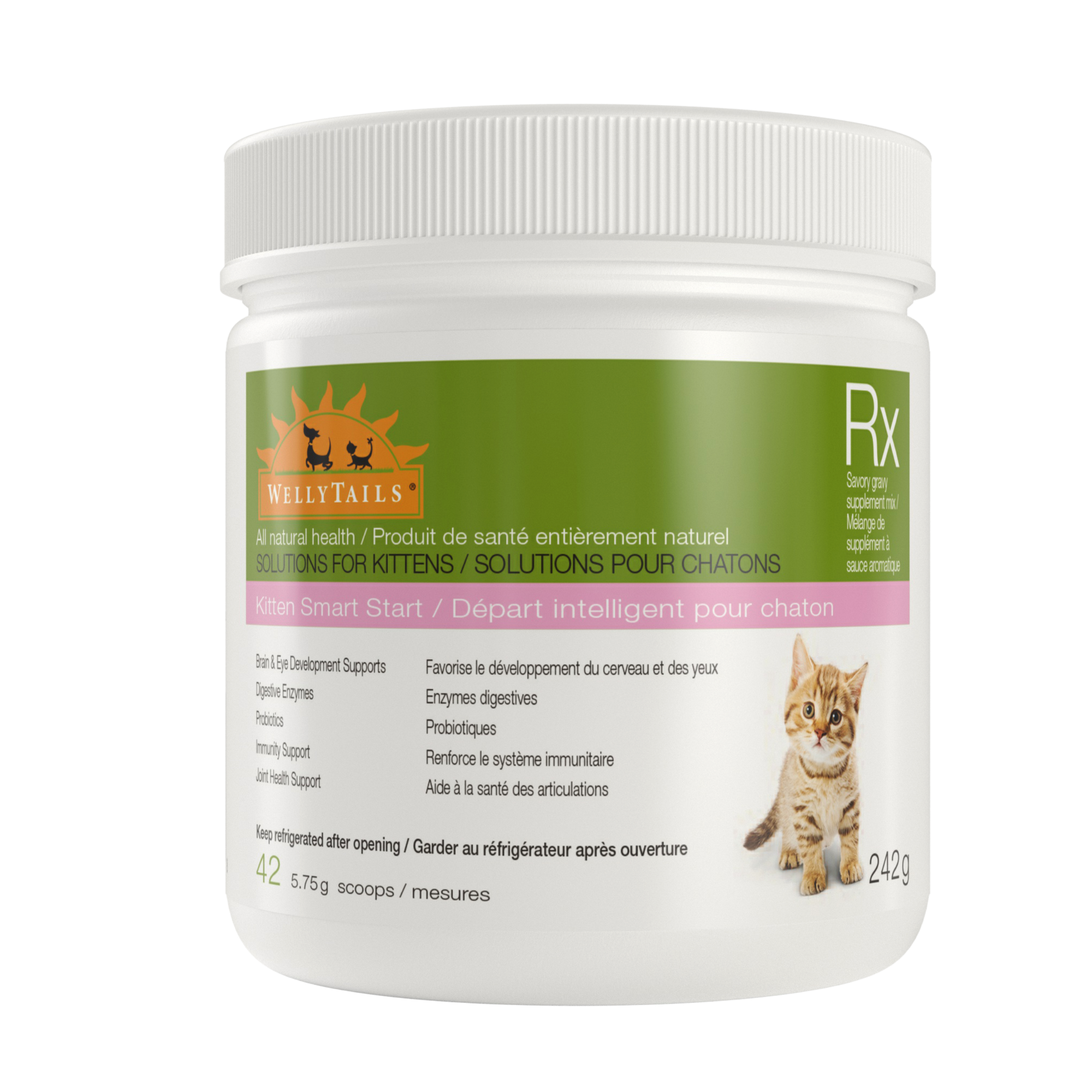 Natural Kitten Vitamins, Kitten Supplements, Young Cat Supplement 242 mg container- WellyTails